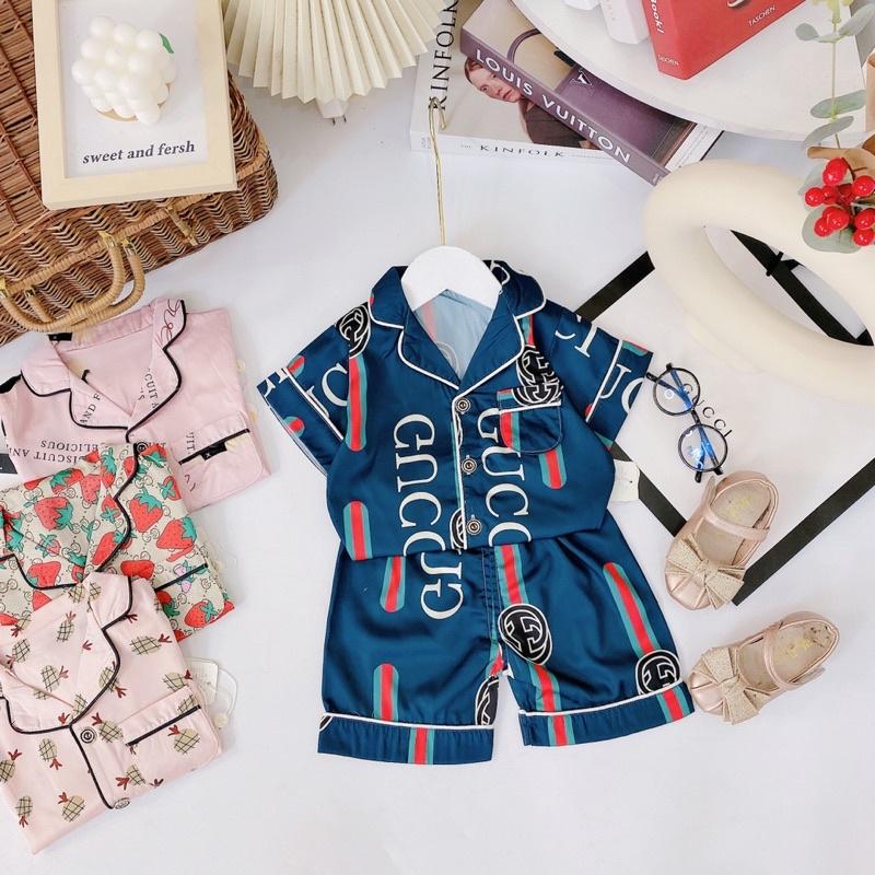 Bộ pijama lụa cộc tay quần đùi bé trai hàng quảng châu cao cấp sz 10-20kg