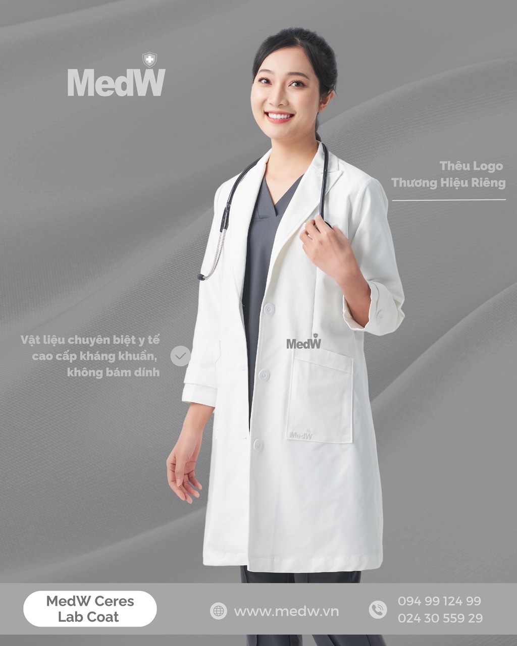 MedW Venus Lab Coat (Nữ) Áo Blouse Bác Sĩ Thẩm Mỹ Da Liễu Nha Khoa, Chuyên Gia Dinh Dưỡng, Sản Nhi Trang Phục Y Tế Phòng Khám Bệnh Viện Chuyên Khoa Đa Khoa