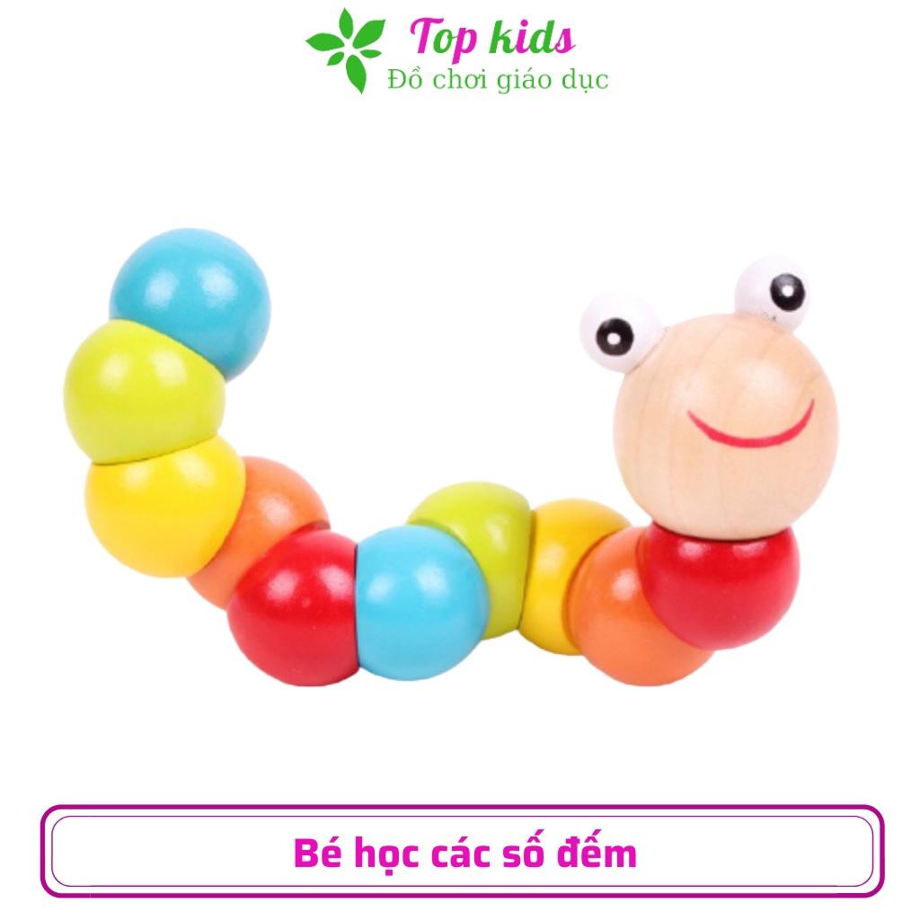 Đồ chơi gỗ thông minh cho bé trai bé gái montessori từ 1 2 3 tuổi đồ chơi con sâu uốn dẻo giúp bé biết màu sắc