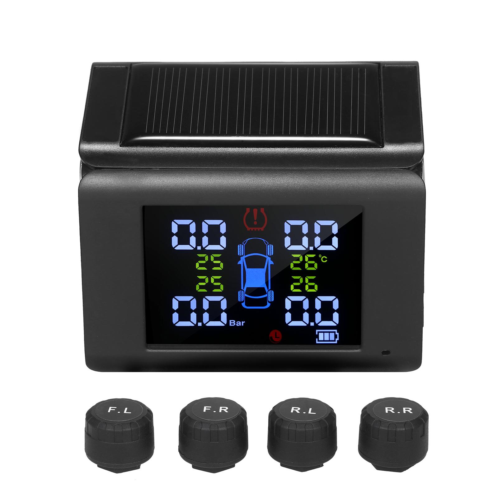 Tire Pressure Monitoring System Solar Charge 7 Alarm Modes Full-Color Screen Foldable Design with 4 External Tmps Sensor