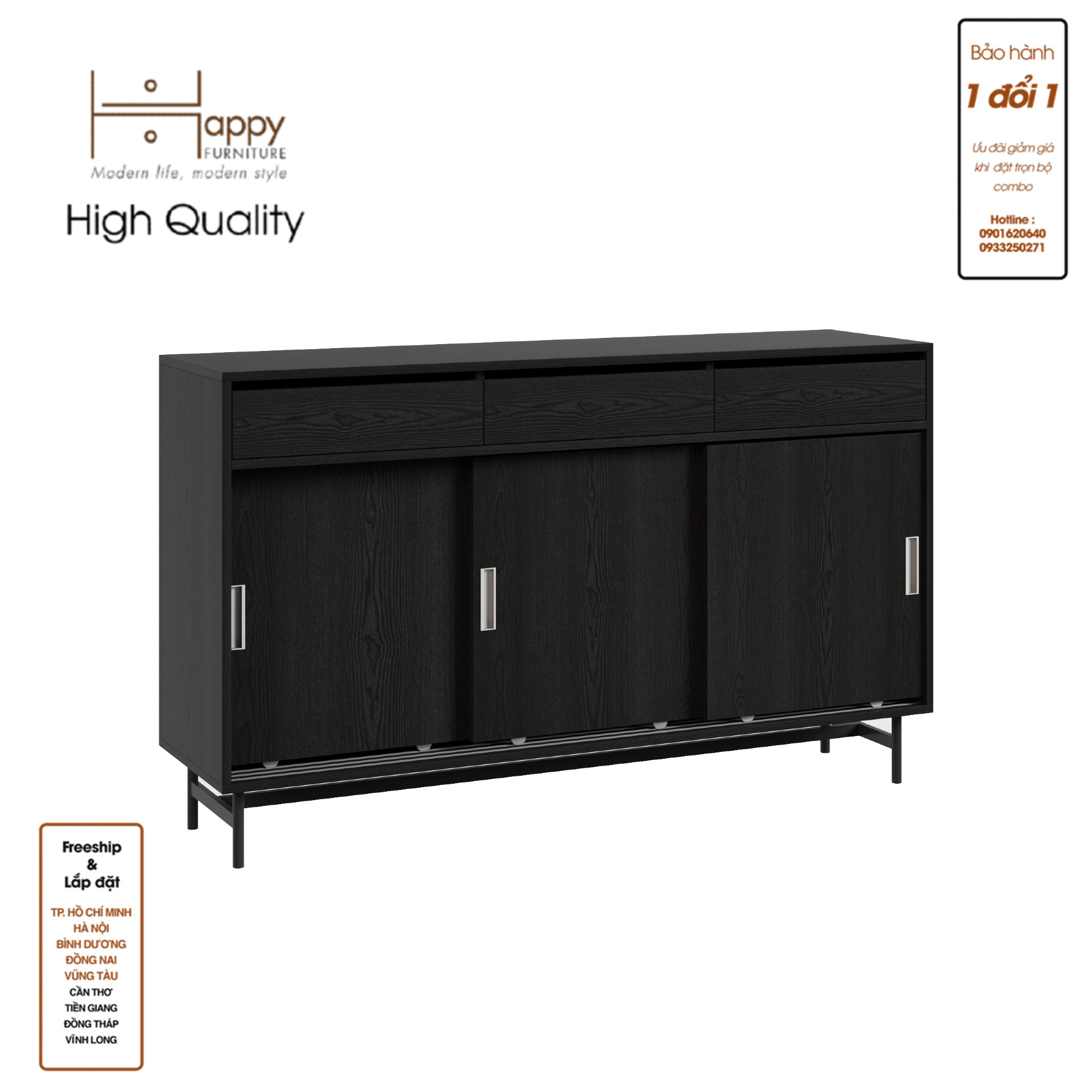 [Happy Home Furniture] LUCA, Tủ lưu trữ 3 cánh lùa - Chân sắt, 150cm x 40cm x 90cm ( DxRxC), TCL_016