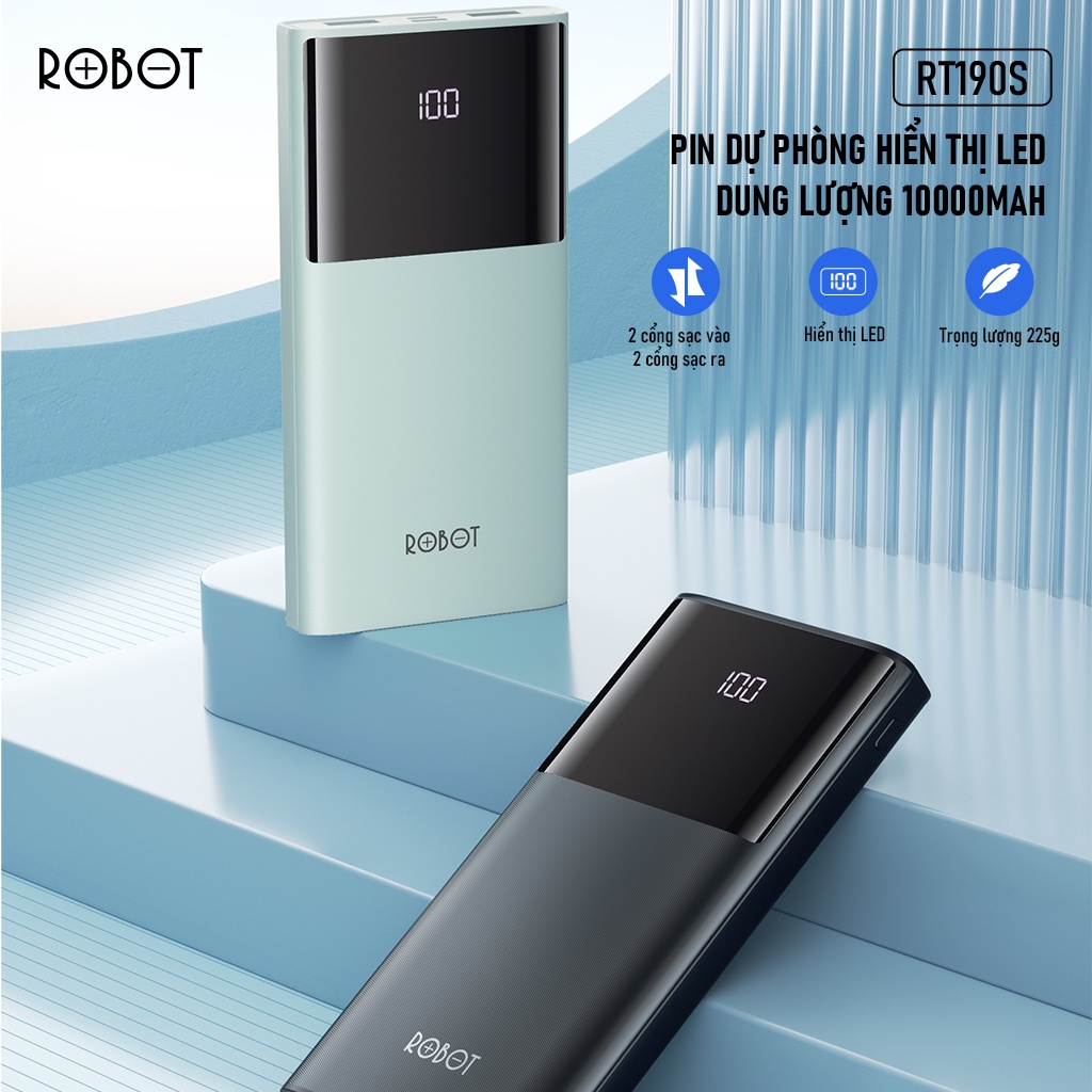 Pin Sạc Dự Phòng 10.000mAh ROBOT RT190S 2 Cổng Sạc Vào & 2 Cổng Sạc Ra - Hàng Chính Hãng