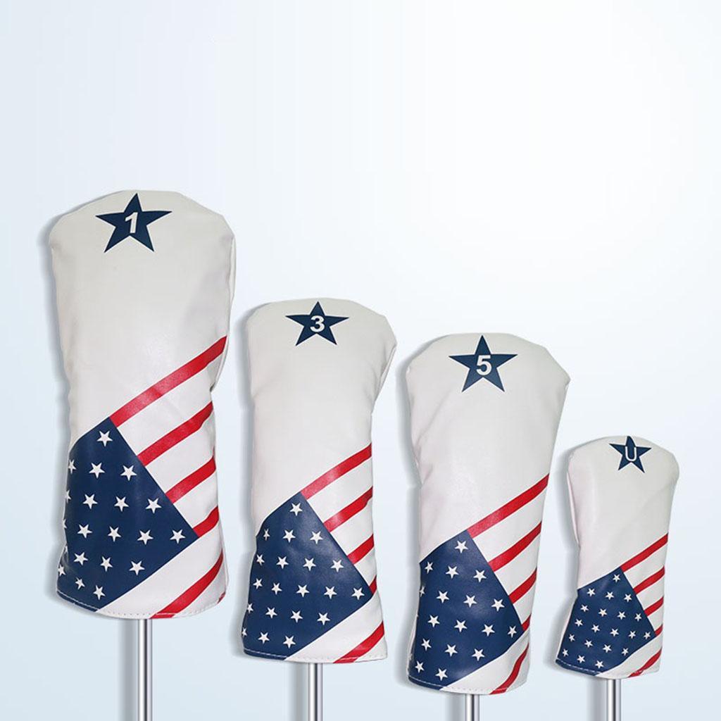 4pcs Durable Golf Wood Head Cover PU Fairway Utility Woods Driver Club Headcover