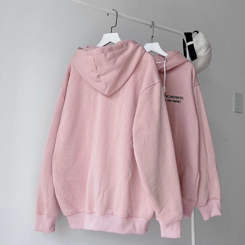 Áo Khoác Nữ Nón Mũ 2 Lớp Thêu Chữ I AM - Kiểu Hoodie Có Khóa Kéo - Chất Vải Nỉ Ngoại From Rộng Unisex