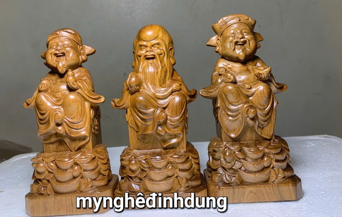 Bộ tượng tam đa phúc lộc thọ bằng gỗ bách xanh thơm nức kt cao 15x7x5cm