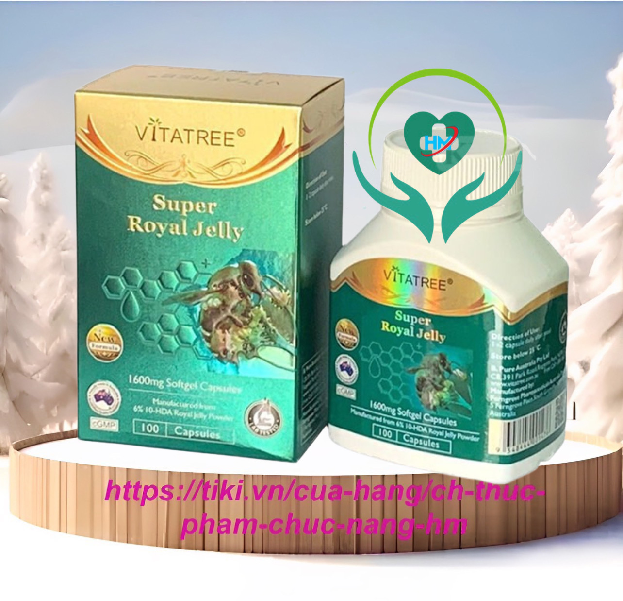 Viên uống sữa ong chúa Vitatree Super Royal Jelly 1600mg, hộp 100v, nhập khẩu Úc, đẹp da, chống lão hoá