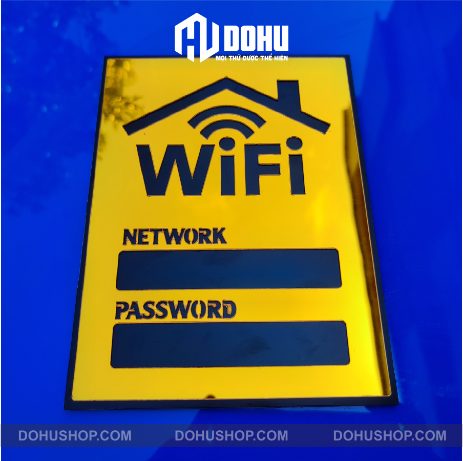 Bảng wifi gương vàng - có sẵn băng keo dán