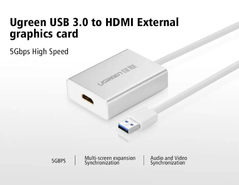 Ugreen UG4022940229TK 80CM Cáp chuyển USB 3.0 sang HDMI cao cấp - HÀNG CHÍNH HÃNG