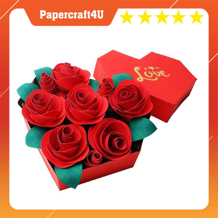 Mô hình giấy 3D Quà tặng Valentine Hộp hoa hồng trái tim