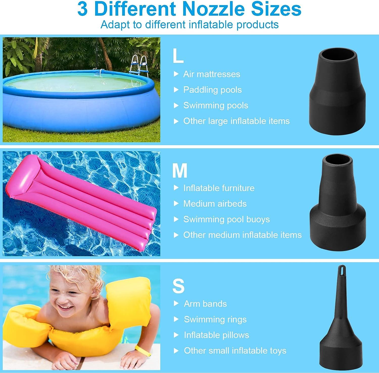 Máy bơm hơi điện Máy xì hơi pin có thể sạc lại, Máy bơm hơi điện không dây 3 vòi Máy bơm nệm bơm hơi, Máy bơm hơi bể bơi cho nệm cắm trại Thuyền đệm phao bơm hơi