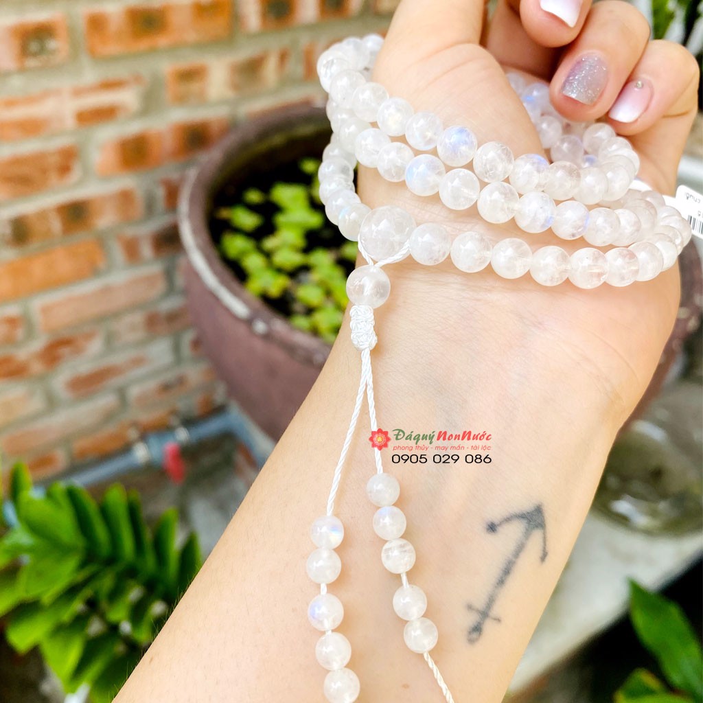 Chuỗi dây đeo Nữ đá thạch anh mặt trăng Moonstone 7 ly - đá Non Nước