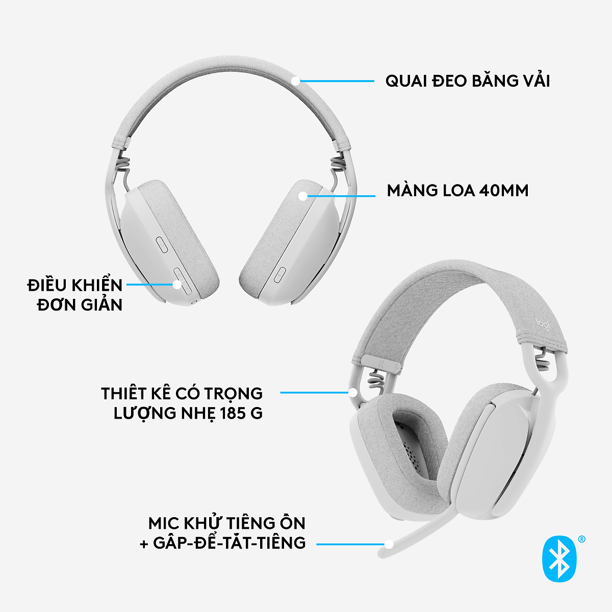 Tai nghe không dây Logitech Zone Vibe 100 nhẹ, với micrô khử tiếng ồn, Tai nghe Bluetooth Đa điểm Tiên tiến, Hoạt động với Teams, Google Meet, Zoom, Mac/PC -Hàng chính hãng