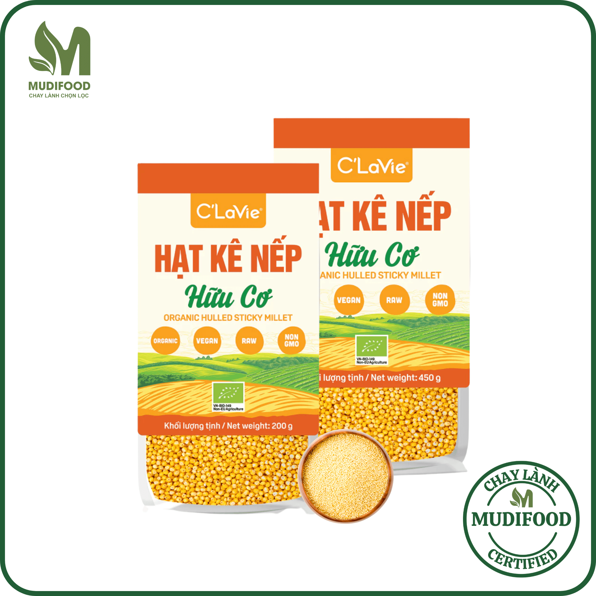 Hạt Kê Nếp Vàng Hữu Cơ C'Lavie 200g/ 450g - Dùng Nấu Sữa Hạt, Cháo Ăn Dặm Cho Bé, Người Ăn Chay, Ăn Kiêng, Eatclean, Giàu Dinh Dưỡng