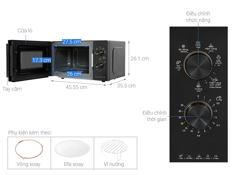 Lò vi sóng có nướng Electrolux EMG20K22B 20 lít Hàng chính hãng