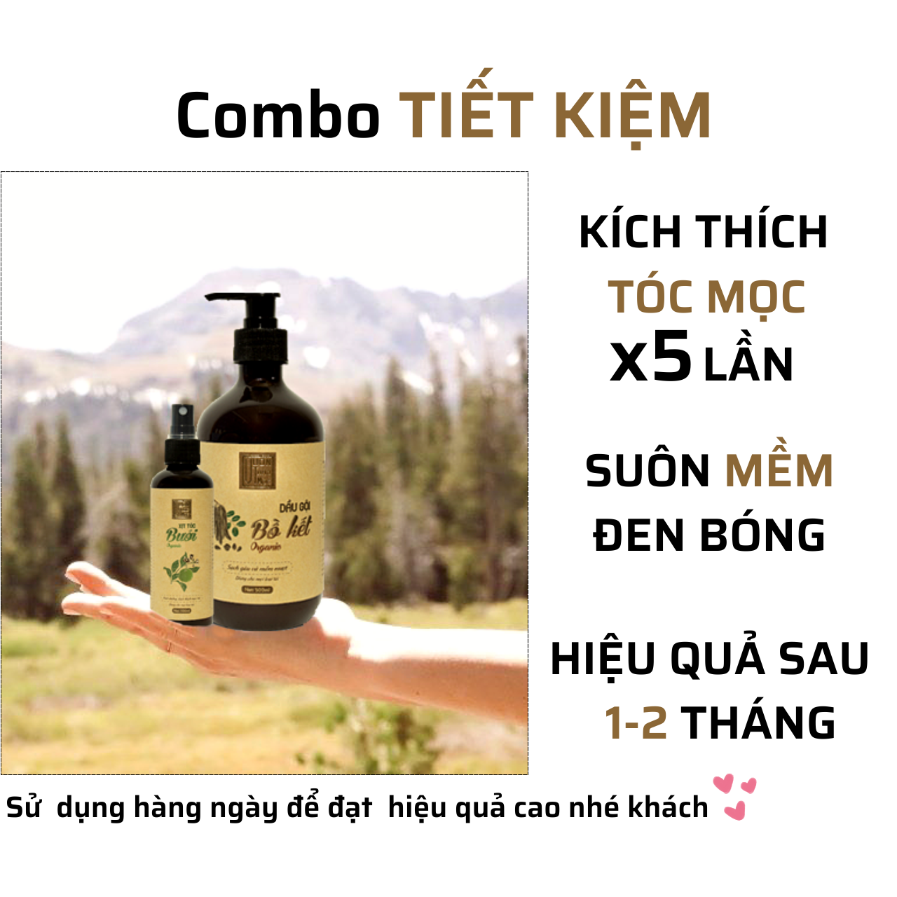 Combo Dầu Gội Bồ Kết 500ml Xịt Dưỡng Tóc Bưởi 100ml VƯỜN THẢO MỘC ORGANIC Chăm Sóc Phục Hồi Tóc Hư Tổn