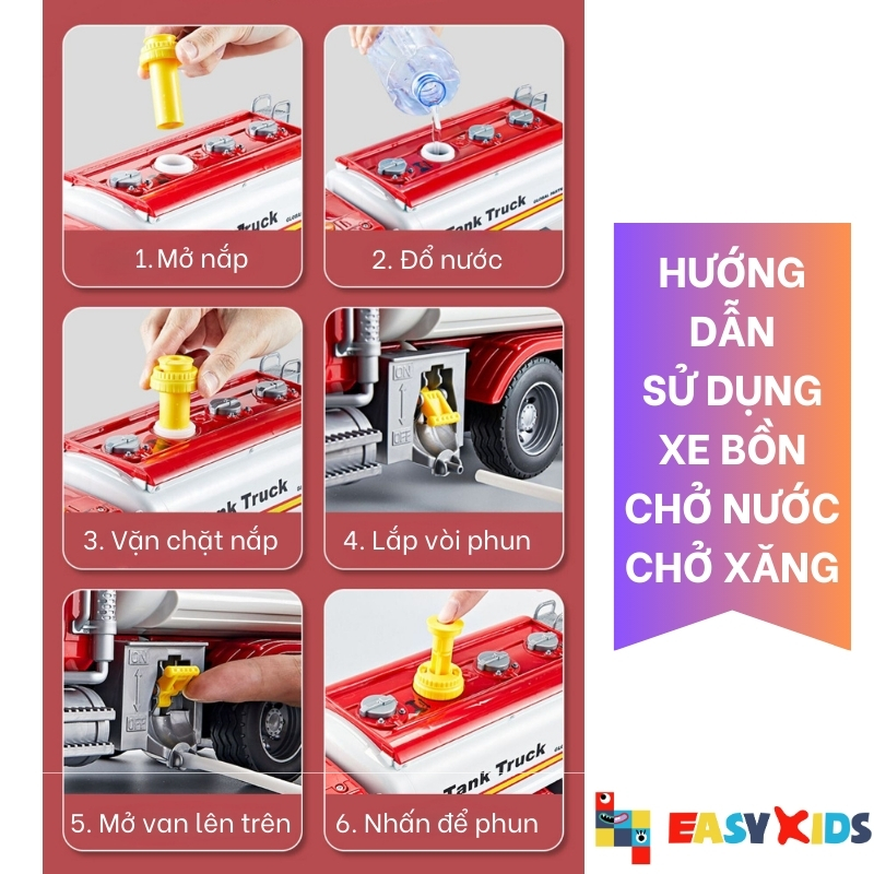 Xe Bồn Đồ Chơi Xe Cho Bé Cỡ Lớn Toystar, Xe Bồn Chở Xăng Chở Nước Có Đèn Nhạc