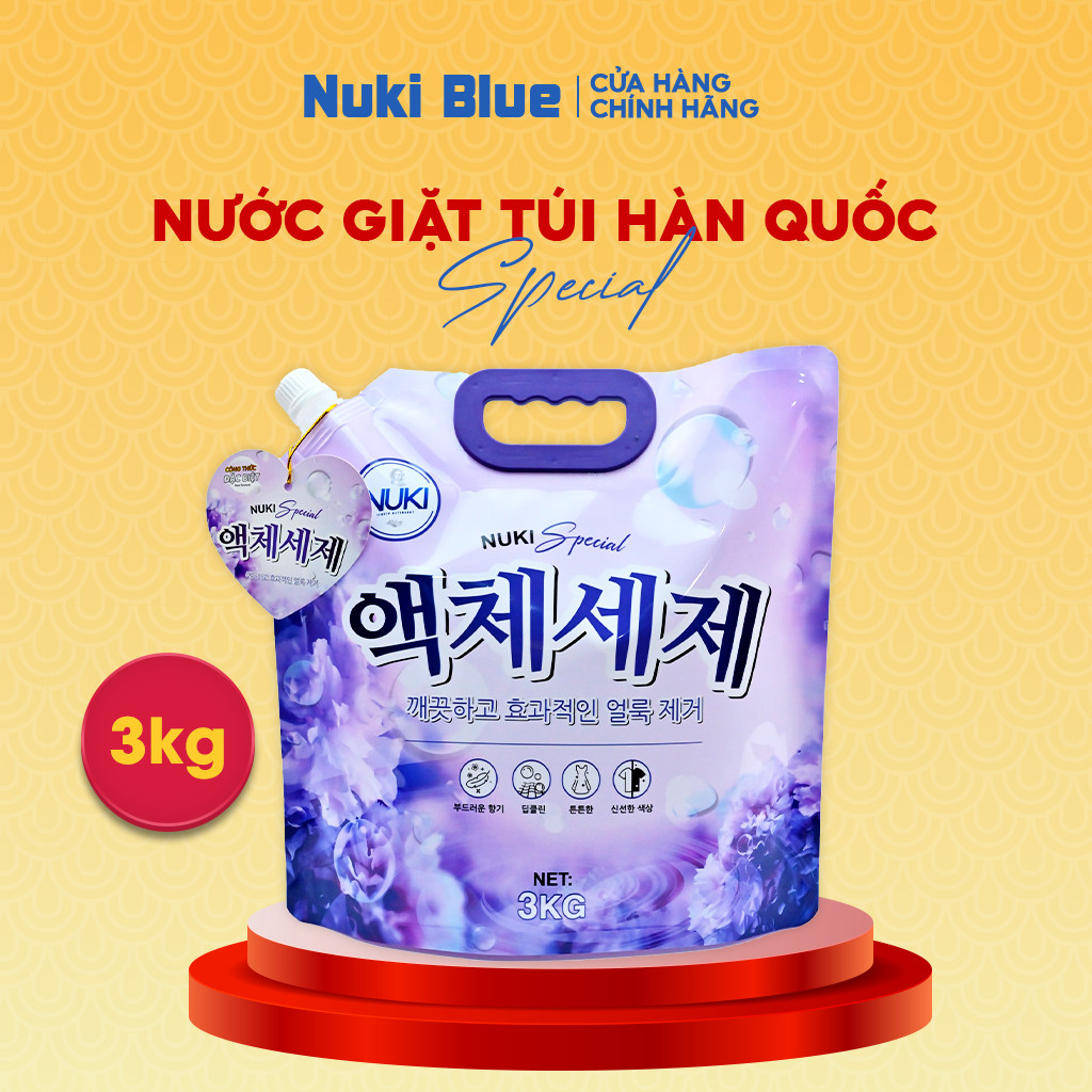 Túi Nước Giặt Hàn Quốc Nuki Special 3kg Hương Nắng Mai Thơm Dịu Nhẹ, Mềm Vải Không Gây Kích Ứng An Toàn Với Làn Da.