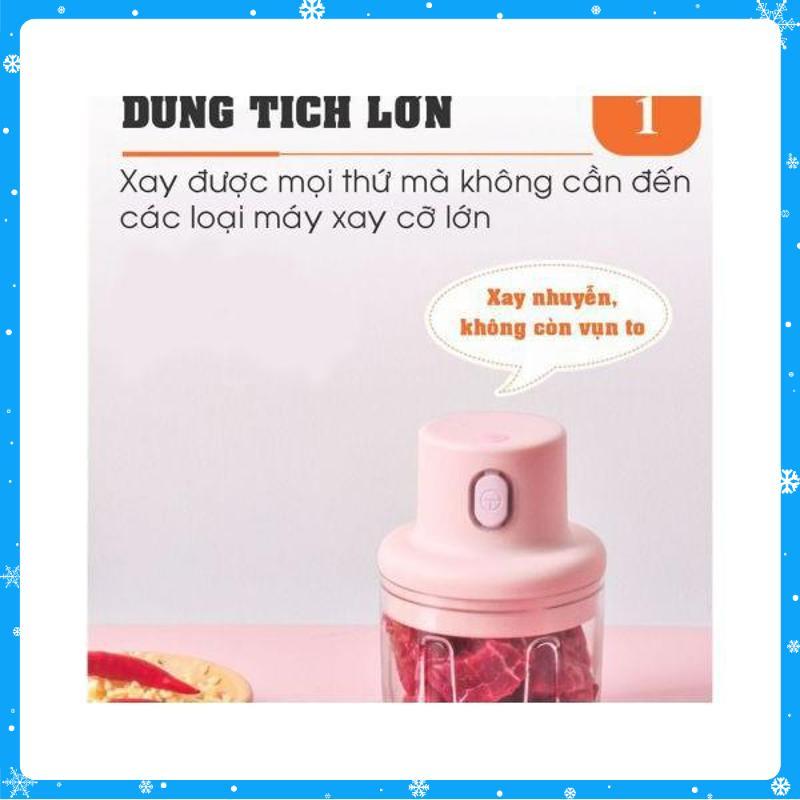 Máy Xay Mini Sạc Điện, Có Cổng Sạc Usb, Nhỏ Gọn Tiện Ích Dễ Sử Dụng, Xay Hành, Tỏi, Rau Củ - Hàng Chất Lượng