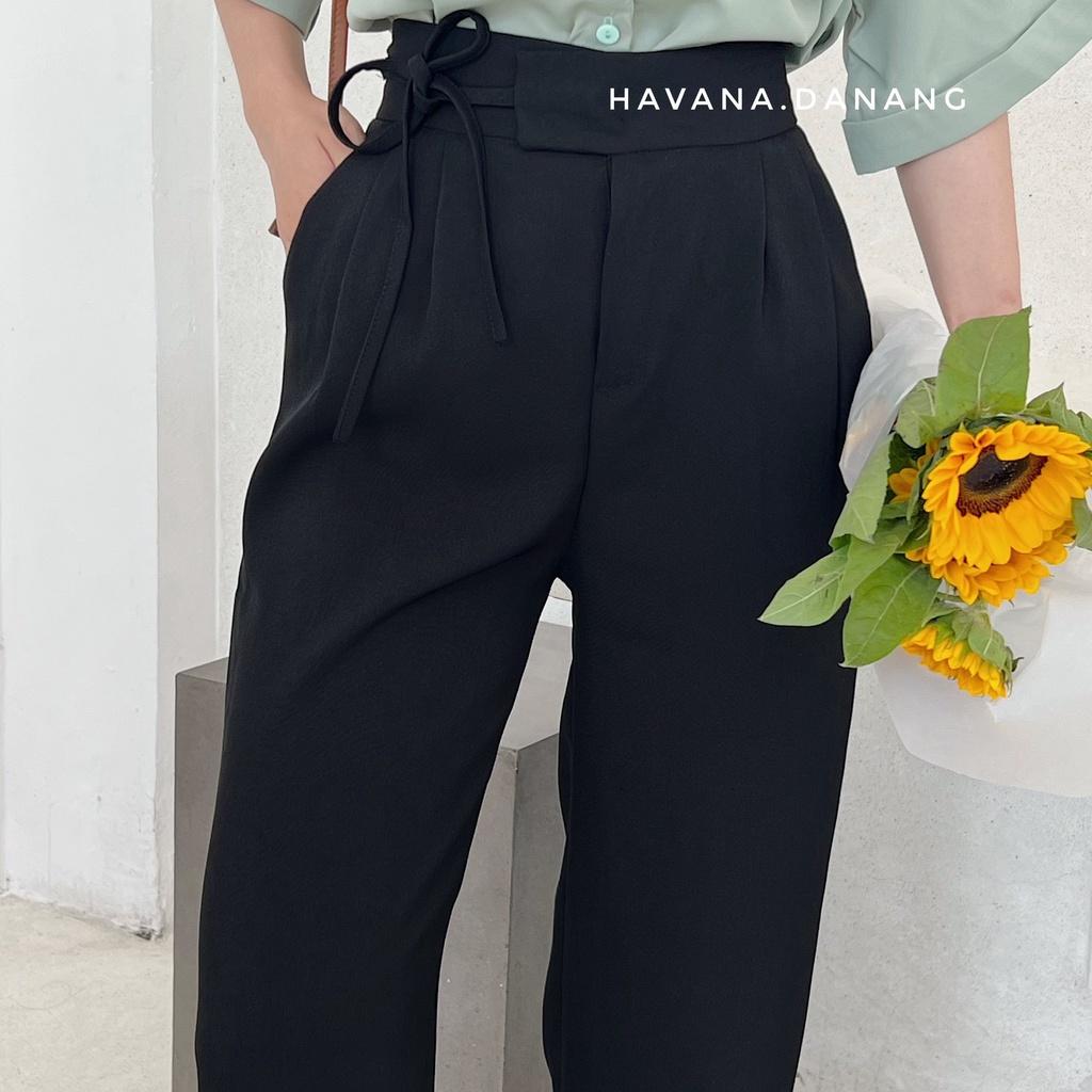 Quần ống rộng suông nữ, quần lưng cao dây buộc eo form suông ulzzang