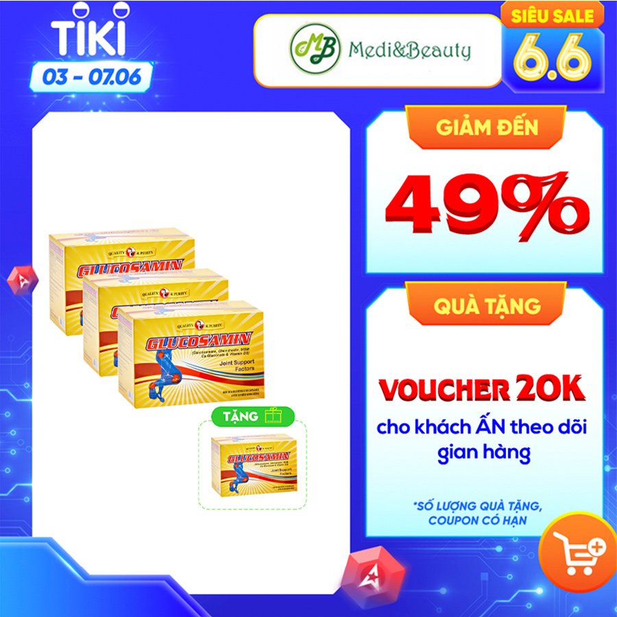 COMBO 3 HỘP TPCN viên nang GLUCOSAMIN – hỗ trợ viêm khớp,chống thoái hóa khớp - HỘP 60 viên TẶNG THÊM 1 HỘP