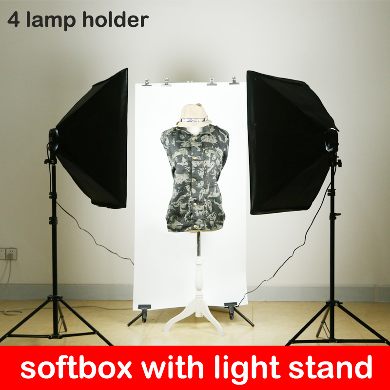 2 Softbox đuôi sứ 4 chuôi 50x70cm - 8 đèn Led 360 độ 480W - 2 chân đèn 2m
