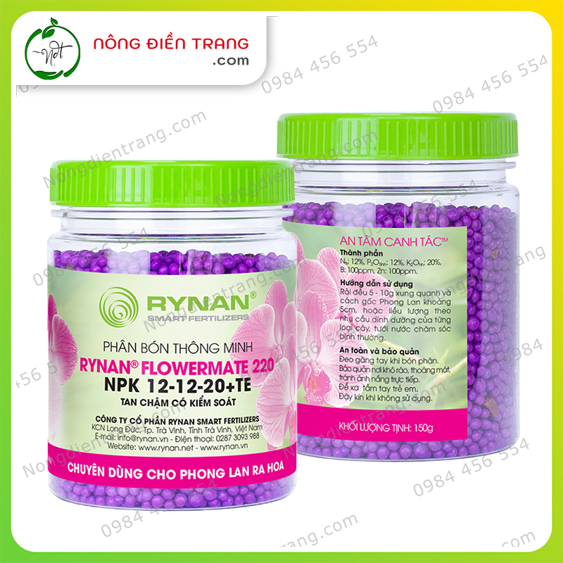 Phân Bón Tan Chậm Thông Minh RYNAN FLOWERMATE Cho Tất Cả Giai đoạn Phong Lan - Hộp 150g - Rynan 200, 210, 220 VTNN Nông Điền Trang