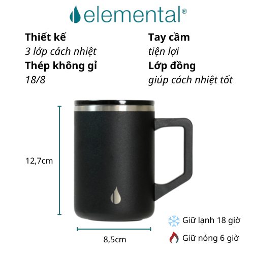 Cốc giữ nhiệt Elemental Summit 470ml màu đen, giữ nhiệt vượt trội, an toàn sức khỏe
