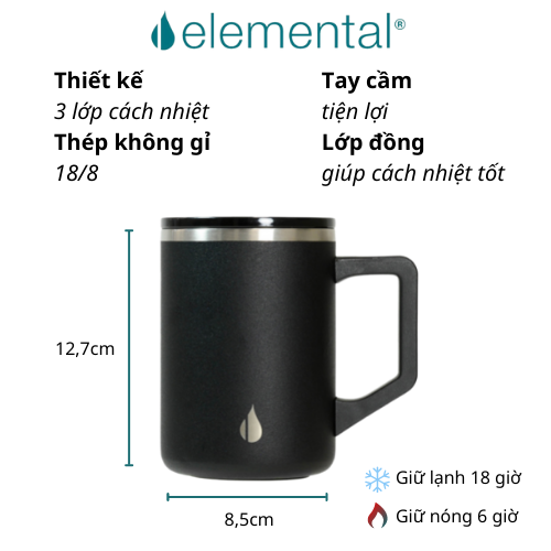 [Thương hiệu Mỹ_Hàng chính hãng] Cốc giữ nhiệt Elemental Summit 470ml màu đen, giữ nhiệt vượt trội, an toàn sức khỏe