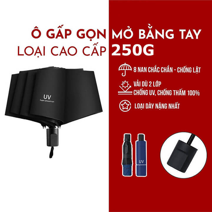 Ô dù che mưa đi nắng 2 lớp phủ chống tia UV, ô che nắng 8 nan chống tia cực tím, dù che mưa chống thấm- UV