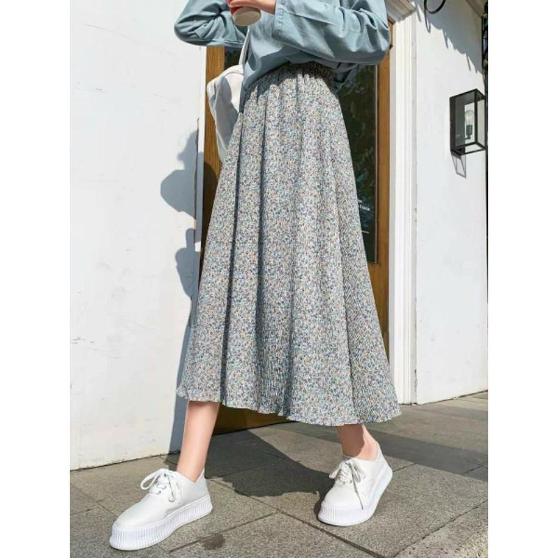 Chân váy dập ly nhỏ Quảng châu chân váy midi xếp ly ulzzang