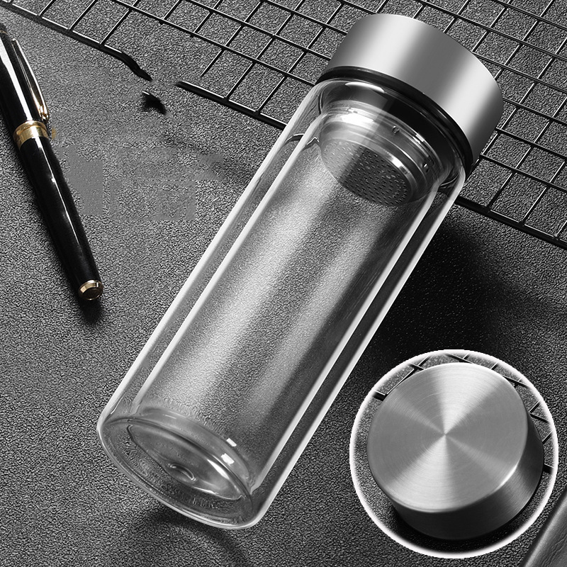 Bình Pha Trà Thủy Tinh 2 Lớp Có Lõi Lọc Inox Tiện Lợi Phong Cách Hiện Đại Quà Tặng Sang Trọng