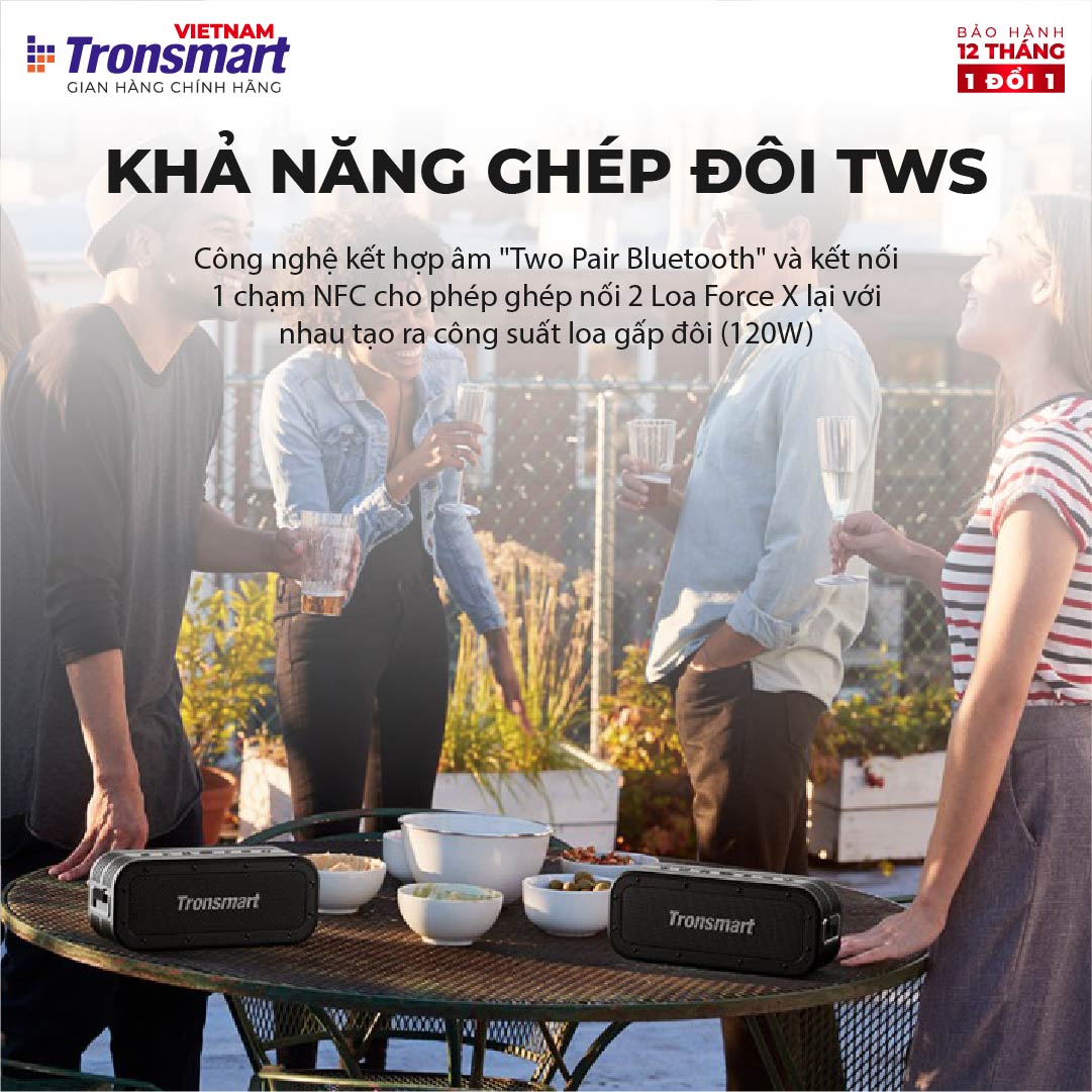 Loa Bluetooth 5.0 Tronsmart Force Max Công suất 80W, Chống thấm nước IPX6 - Thời gian 13 giờ chơi nhạc - Hàng chính hãng