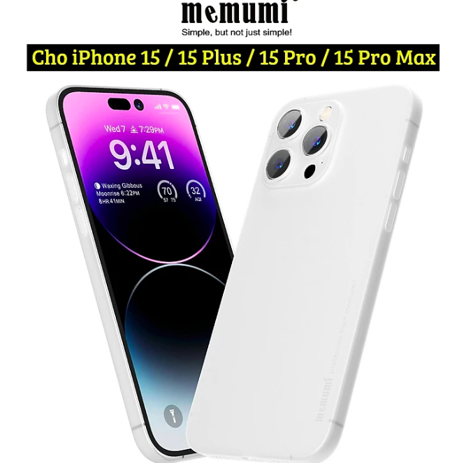 Ốp lưng nhám siêu mỏng 0.3mm cho iPhone 15, 15 Plus, 15 Pro, 15 Pro Max hiệu Memumi Slim - mặt lưng chống trượt, chống bám bẩn - Hàng nhập khẩu