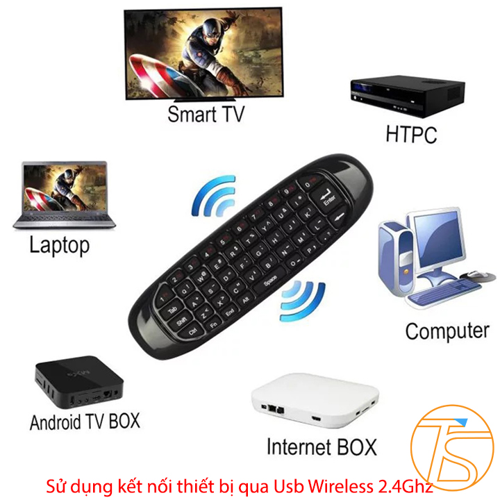 Chuột Bay Và Bàn Phím Mini Không Dây 2.4Ghz 2 Mặt Thông Minh Điều Khiển Từ Xa Dành Cho Máy Tính, Tivi