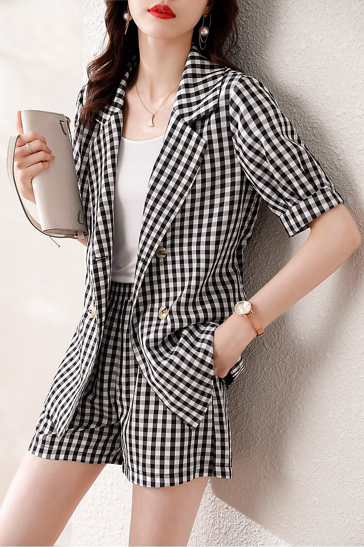 Set vest caro tay phồng 3 món