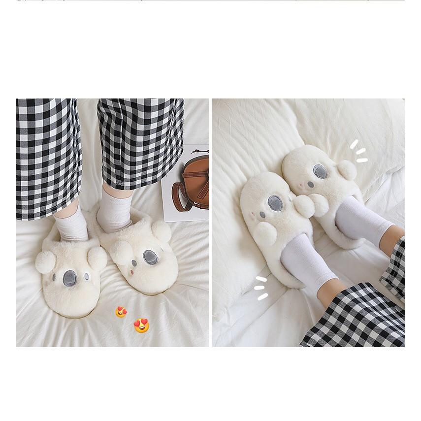 Dép bông đi trong nhà hình thú đế cao su siêu êm, dép lông mùa đông nam nữ