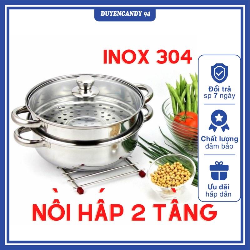 Nồi hấp 2 tầng inox - nồi hấp cách thủy siêu nhanh , bộ nồi inox vung kính kèm xửng hấp