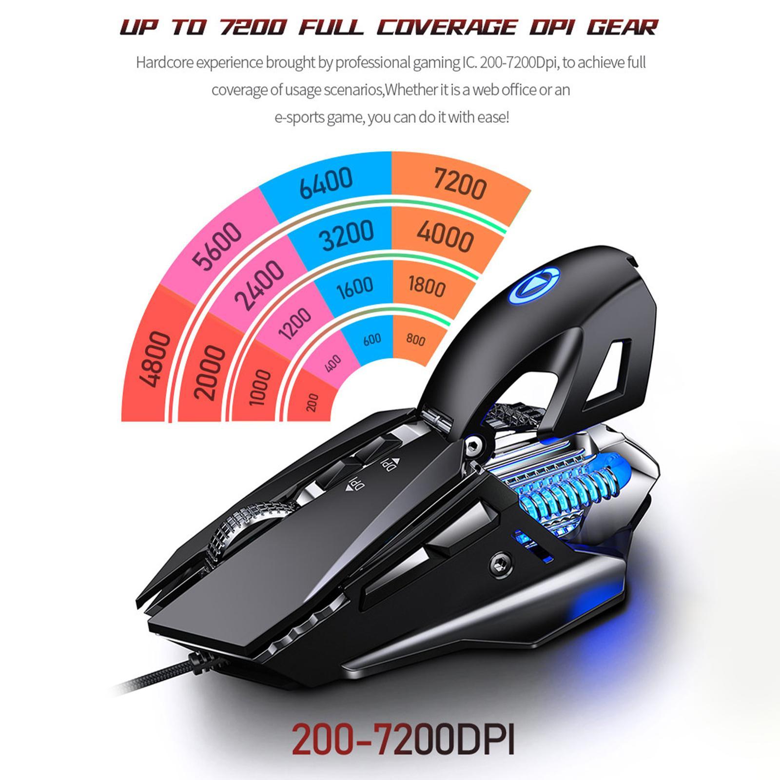 Mechanical Gaming Mouse Wired Adjustable DPI up to 7200 Dynamic Lighting Full Keys 7 Buttons Optical Mouse for PC Notebook Ergonomic Mice