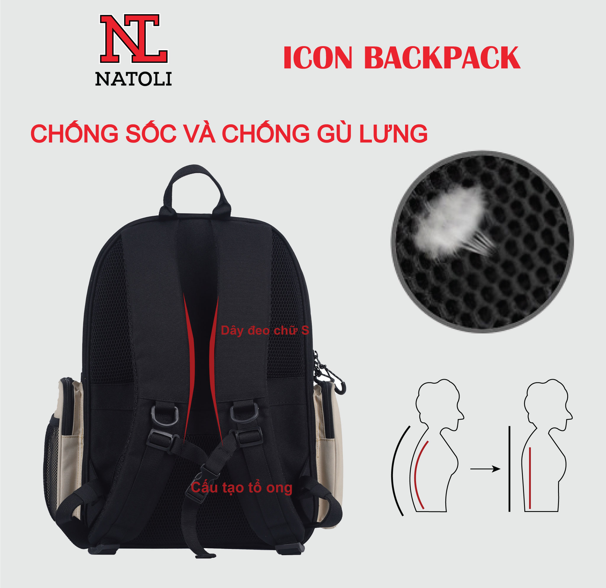 Balo unisex ICON BACKPACK chính hãng NATOLI chất vải canvas fashion kháng nước dày dặn chống sốc