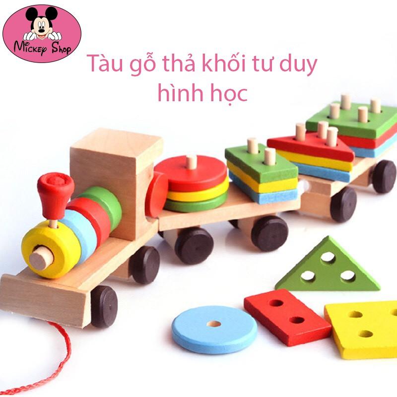 Đồ chơi đoàn tàu thả hình khối, giúp bé nhận biết màu sắc, đồ chơi gỗ an toàn tuyệt đối.