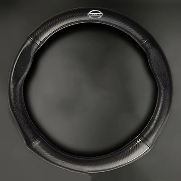 Bọc vô lăng TTAUTO cho xe ô tô từ 4 đến 7 chỗ chất liệu da vân carbon cao cấp có logo NISSAN