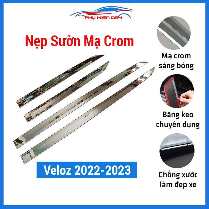 Bộ ốp nẹp sườn, nẹp hông xe ô tô Veloz 2022-2023 mẫu Inox trang trí bảo vệ cửa xe hơi
