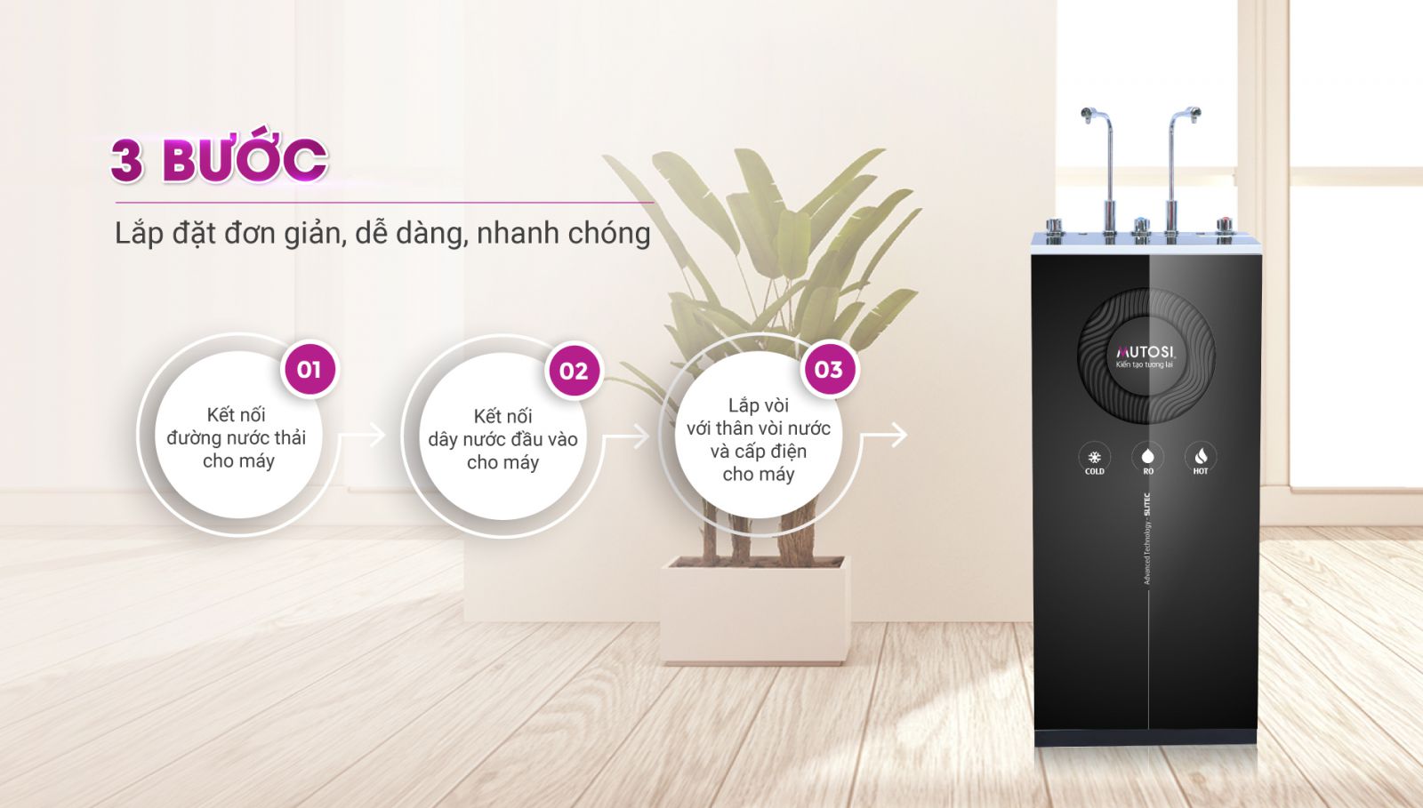 [SALE 50%] Máy lọc nước MUTOSI Nóng Lạnh Nguội 10 lõi MP-C102-MHC, Bảo hành chính hãng 3 năm phần điện-1 đổi 1 màng RO trong 12 tháng. Hàng chính hãng.