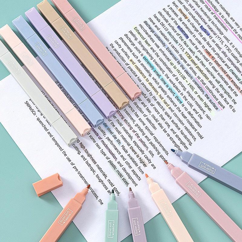 Sét 6 Bút highlight pastel 2 đầu, bút đánh dấu nhớ dòng morandi trang trí sổ bullet journal văn phòng phẩm