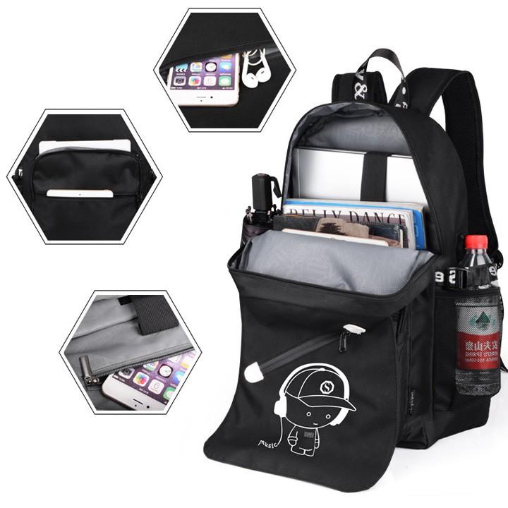 Combo balo thời trang phát sáng dạ quang Ohazo! phong cách + Dây cáp sạc USB xịn + Khóa số thông minh siêu HOT