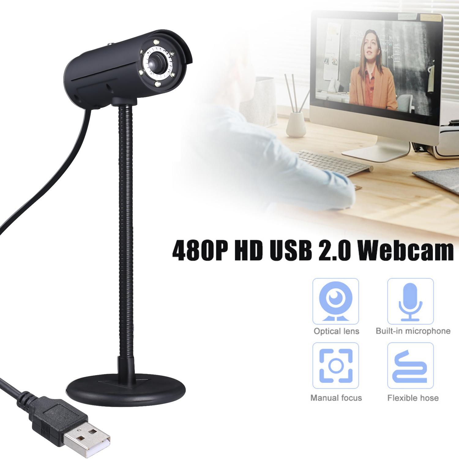 Webcam USB 2.0 độ nét cao 480P với micrô 6 Ống linh hoạt L-ED cho PC Máy tính xách tay Máy tính để bàn