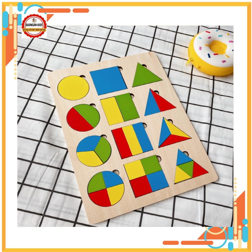 Combo Đồ chơi giáo dục Montessori, Xếp Hình 3D Hình Học Tròn, Tam Giác, Vuông, Kích Thích Phát Triển Tư Duy Cho Bé