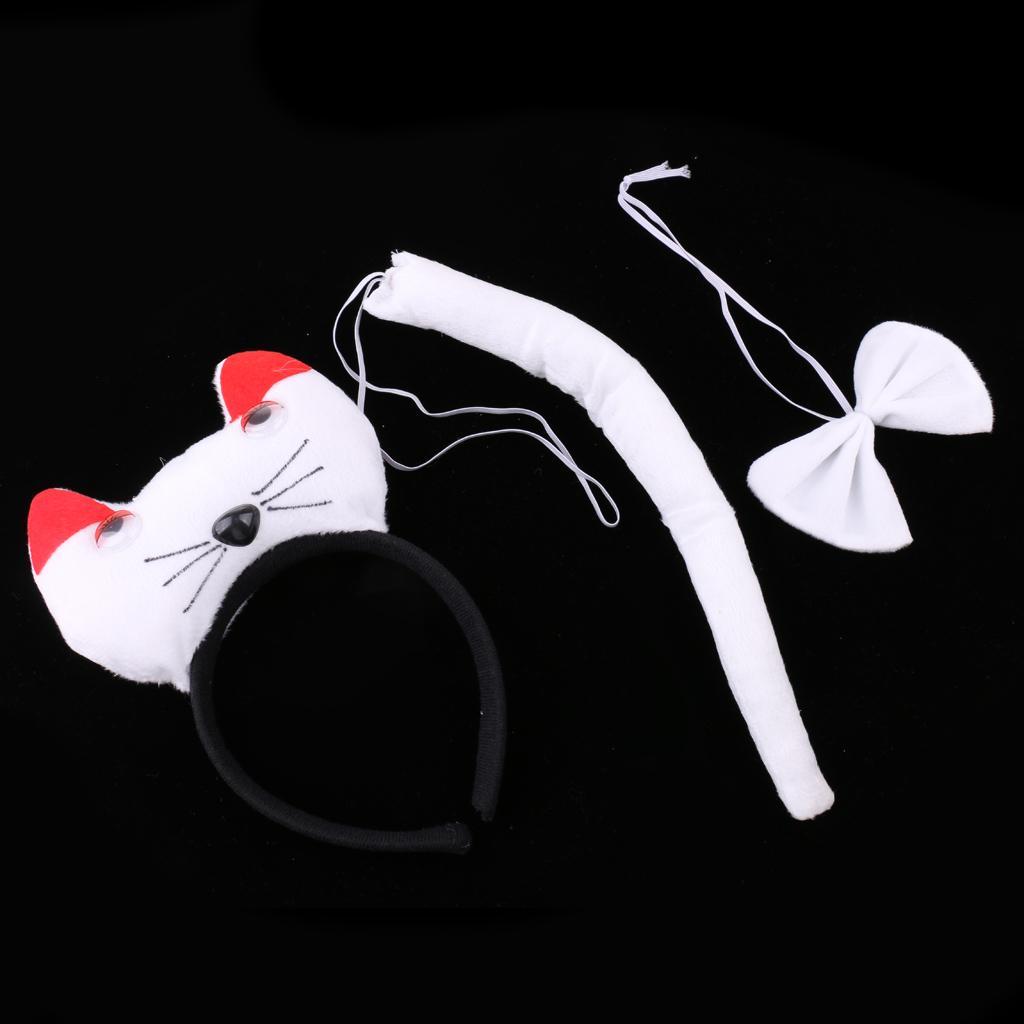 Christmas Animal Headband Bow Tail Kids Kit Set Costume Accessories - White, as described
