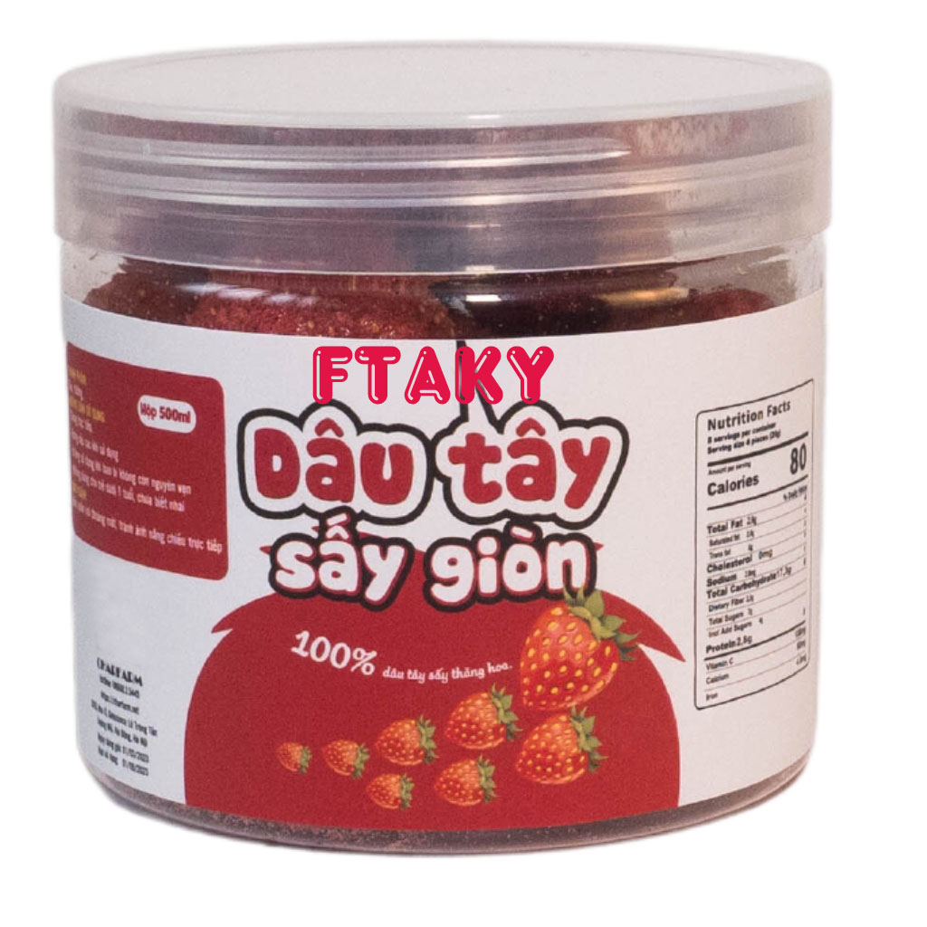 Dâu tây sấy lạnh giòn công nghệ sấy thăng hoa Hũ PET 1000ml ít đường, ít chất béo tự nhiên vị trái cây FTAKY