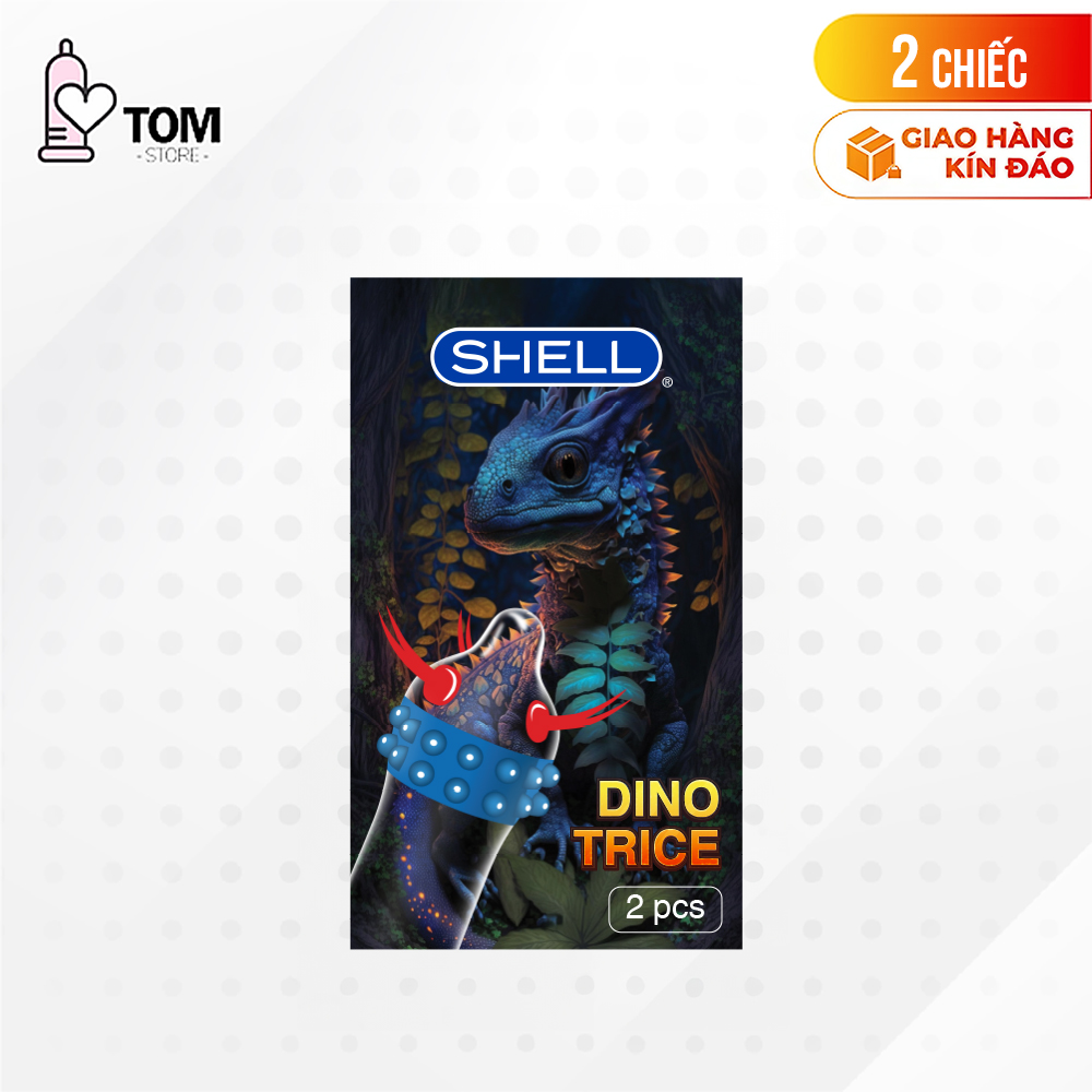 Bao cao su Shell Dino Trice - Hộp 2 cái - 1 bao gai, 2 vòng bi + 1 bao Shell Performax